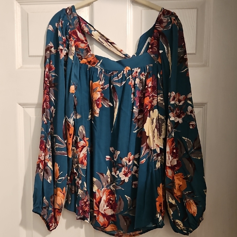 ANDREE BY UNIT Teal Floral Blouse